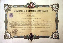 DIPLOMA DI LAUREA DI LODOVICO BOSCHIERI (BOLOGNA 1864)